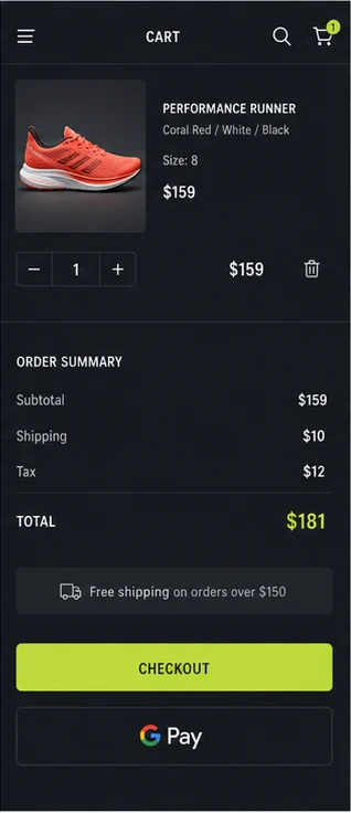 Cart page from the sample Velocita commerce journey