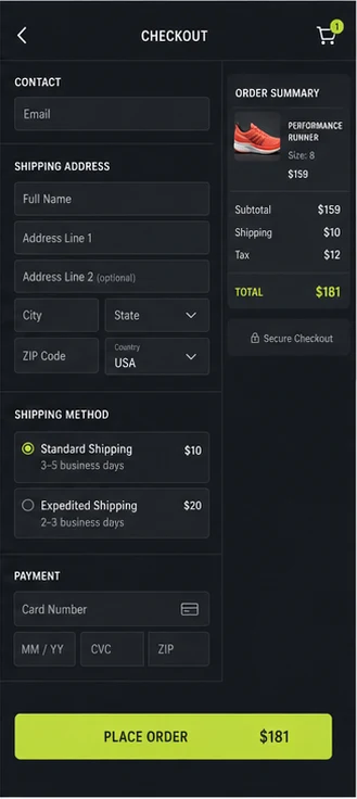 Checkout page from the sample Velocita commerce journey