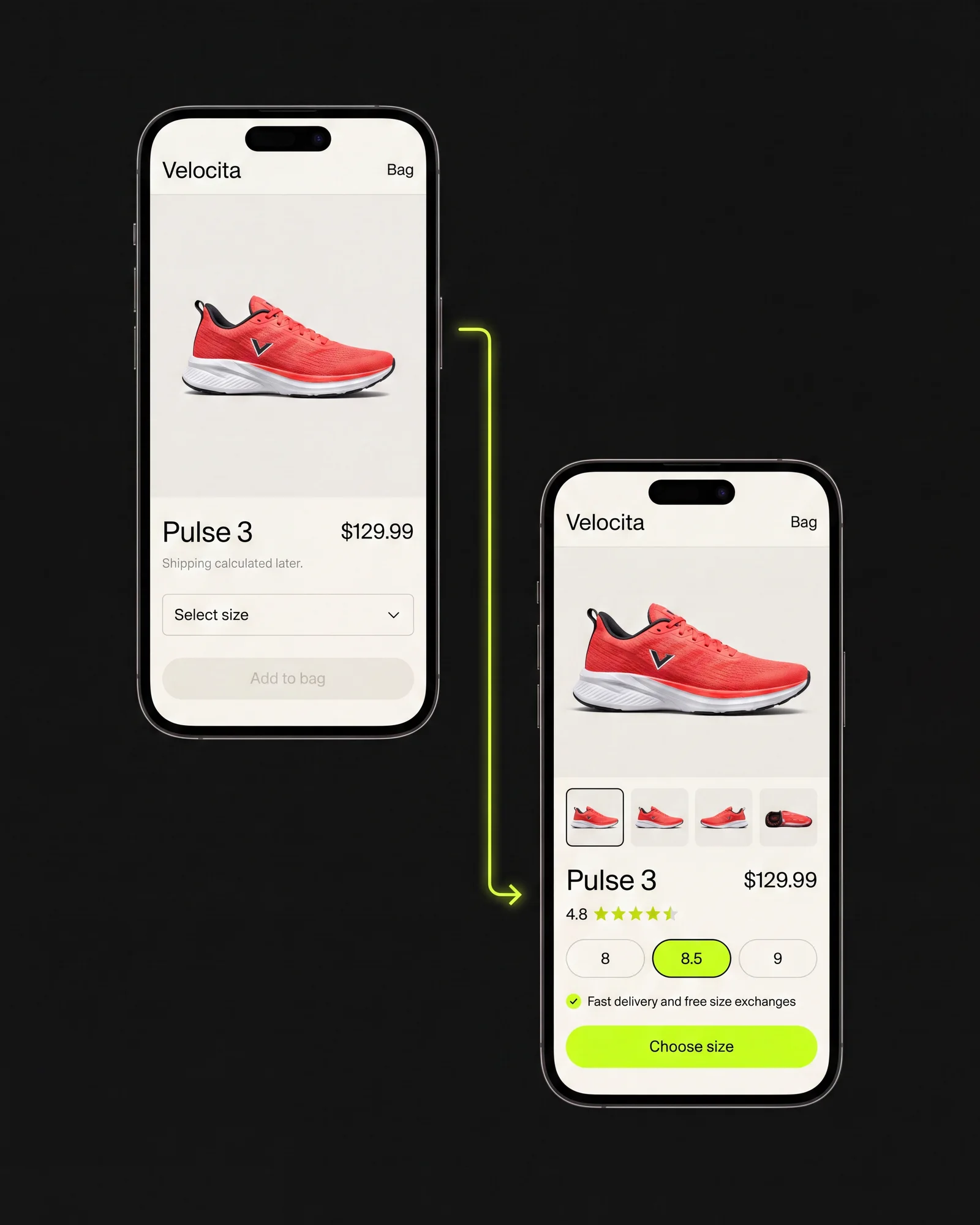 A vertically stacked control and treatment for the Velocita Pulse 3 product page
